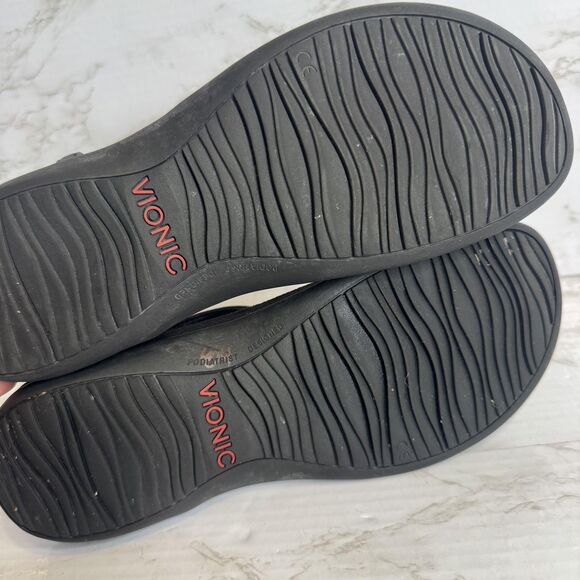 Vionic Sandals Womens Size 9.5 Black Thong T-Strap Comfort Silver Embellished - Picture 9 of 11